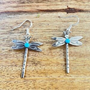 Navajo Sterling Silver Dragonfly Earrings with Turquoise Accents